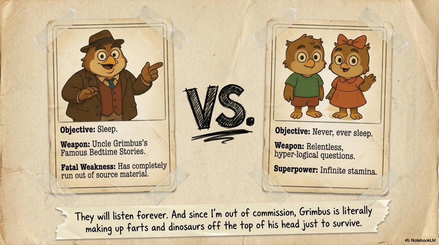 Uncle Grimbus versus the twins character comparison